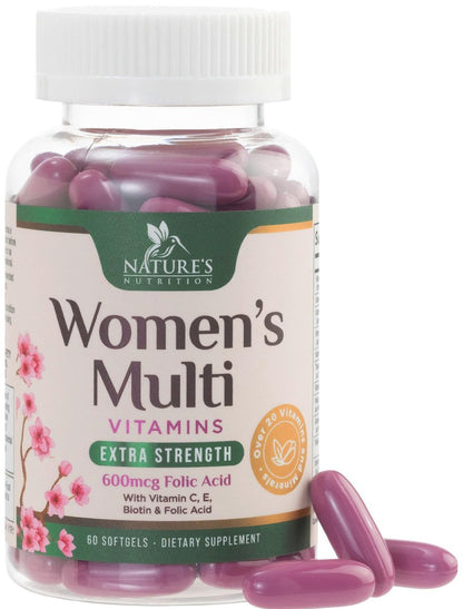 Multivitamin für Frauen – Tägliche Frauen-Multivitamine mit Kalzium, Folsäure, Vitamin A, C, D, E & B-Vitaminen, Zink und Eisen – Vitamine für Knochen-, Energie- & Immununterstützung – 60 Softgels