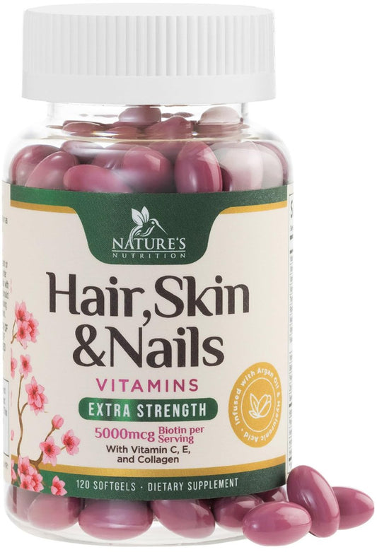 Haar-, Haut- und Nagel-Vitamine für Haarwachstum - Biotin 5000mcg pro Portion - Extra starkes Kollagen, Arganöl & Hyaluronsäure - Bestes Beauty-Supplement für Frauen & Männer - In den USA abgefüllt - 120 Softgels