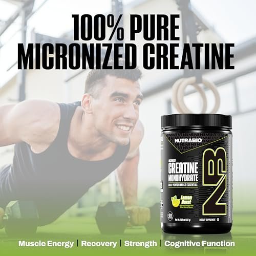 NutraBio Pure Micronized Creatine Monohydrate Pulver, Lemon Burst, 300 g – Unterstützt Muskelenergie, Erholung und Kraft – HPLC-getestetes Kreatinpulver für Männer und Frauen