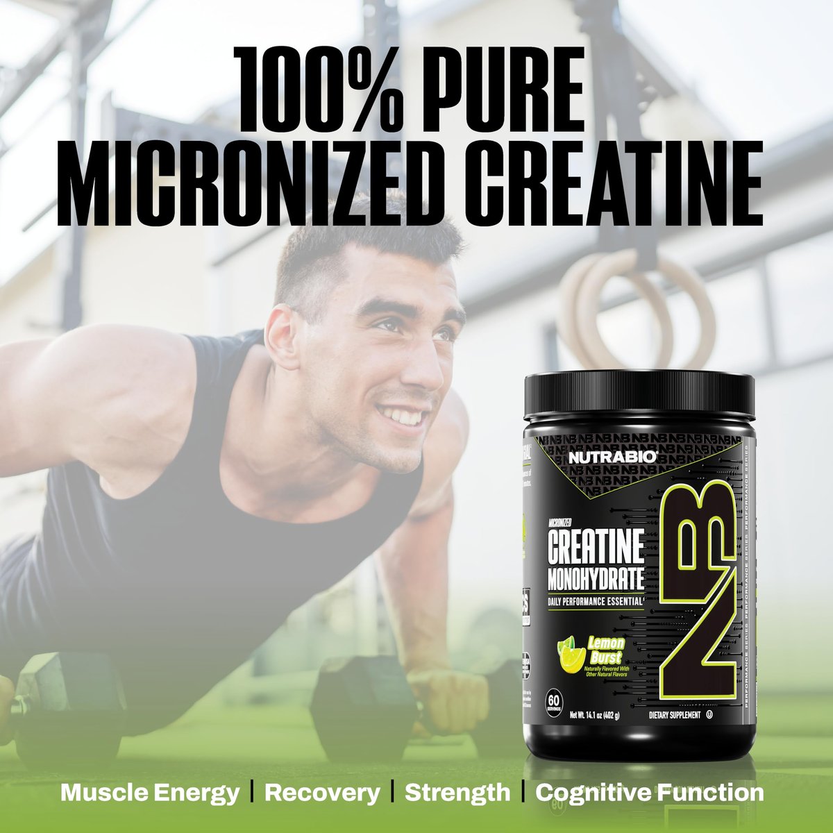 NutraBio Pure Micronized Creatine Monohydrate Pulver, Lemon Burst, 300 g – Unterstützt Muskelenergie, Erholung und Kraft – HPLC-getestetes Kreatinpulver für Männer und Frauen