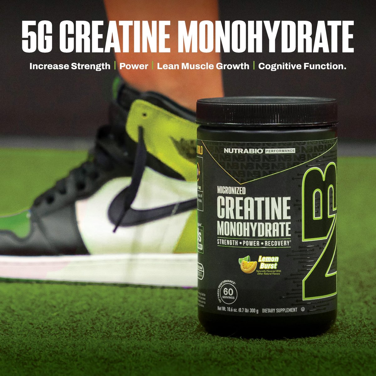 NutraBio Pure Micronized Creatine Monohydrate Pulver, Lemon Burst, 300 g – Unterstützt Muskelenergie, Erholung und Kraft – HPLC-getestetes Kreatinpulver für Männer und Frauen