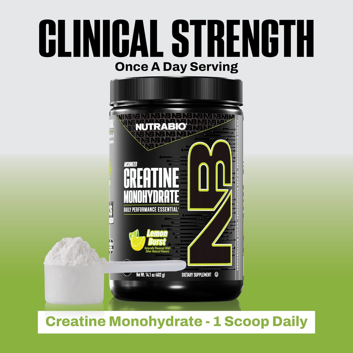 NutraBio Pure Micronized Creatine Monohydrate Pulver, Lemon Burst, 300 g – Unterstützt Muskelenergie, Erholung und Kraft – HPLC-getestetes Kreatinpulver für Männer und Frauen