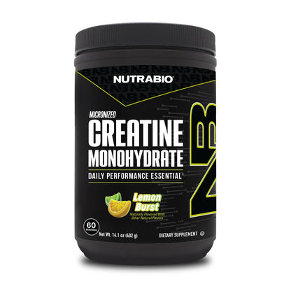 NutraBio Pure Micronized Creatine Monohydrate Pulver, Lemon Burst, 300 g – Unterstützt Muskelenergie, Erholung und Kraft – HPLC-getestetes Kreatinpulver für Männer und Frauen