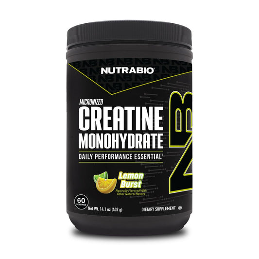 NutraBio Pure Micronized Creatine Monohydrate Pulver, Lemon Burst, 300 g – Unterstützt Muskelenergie, Erholung und Kraft – HPLC-getestetes Kreatinpulver für Männer und Frauen