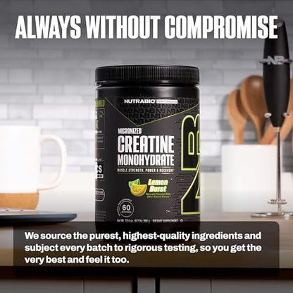 NutraBio Pure Micronized Creatine Monohydrate Pulver, Lemon Burst, 300 g – Unterstützt Muskelenergie, Erholung und Kraft – HPLC-getestetes Kreatinpulver für Männer und Frauen