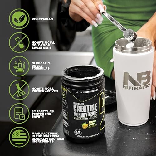 NutraBio Pure Micronized Creatine Monohydrate Pulver, Lemon Burst, 300 g – Unterstützt Muskelenergie, Erholung und Kraft – HPLC-getestetes Kreatinpulver für Männer und Frauen