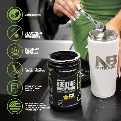 NutraBio Pure Micronized Creatine Monohydrate Pulver, Lemon Burst, 300 g – Unterstützt Muskelenergie, Erholung und Kraft – HPLC-getestetes Kreatinpulver für Männer und Frauen
