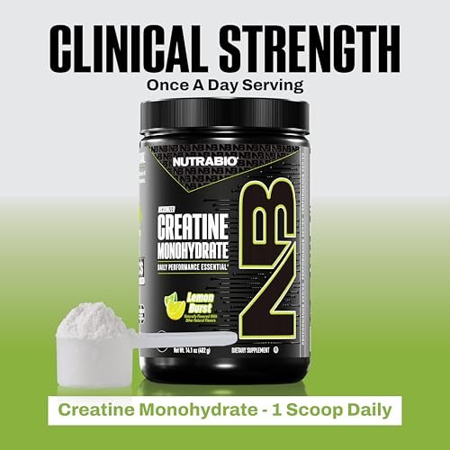 NutraBio Pure Micronized Creatine Monohydrate Pulver, Lemon Burst, 300 g – Unterstützt Muskelenergie, Erholung und Kraft – HPLC-getestetes Kreatinpulver für Männer und Frauen