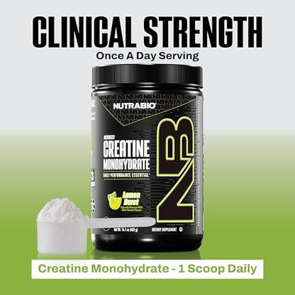 NutraBio Pure Micronized Creatine Monohydrate Pulver, Lemon Burst, 300 g – Unterstützt Muskelenergie, Erholung und Kraft – HPLC-getestetes Kreatinpulver für Männer und Frauen
