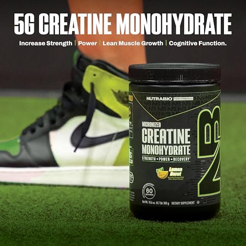 NutraBio Pure Micronized Creatine Monohydrate Pulver, Lemon Burst, 300 g – Unterstützt Muskelenergie, Erholung und Kraft – HPLC-getestetes Kreatinpulver für Männer und Frauen