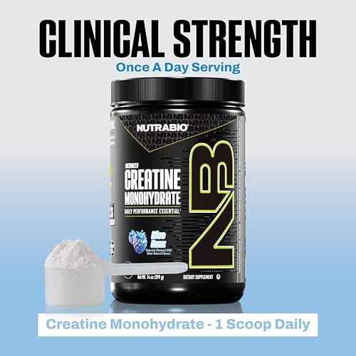 NutraBio Pure Micronized Creatine Monohydrat-Pulver, Blue Razz (300 g) - Unterstützt Muskelaufbau, Energie, Erholung und Kraft - HPLC-getestetes Creatin-Pulver für Männer und Frauen