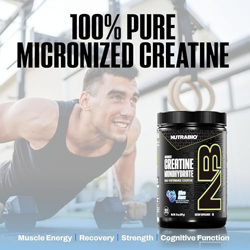 NutraBio Pure Micronized Creatine Monohydrat-Pulver, Blue Razz (300 g) - Unterstützt Muskelaufbau, Energie, Erholung und Kraft - HPLC-getestetes Creatin-Pulver für Männer und Frauen
