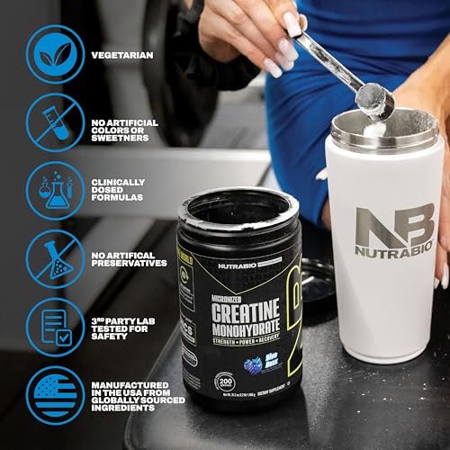 NutraBio Pure Micronized Creatine Monohydrat-Pulver, Blue Razz (300 g) - Unterstützt Muskelaufbau, Energie, Erholung und Kraft - HPLC-getestetes Creatin-Pulver für Männer und Frauen