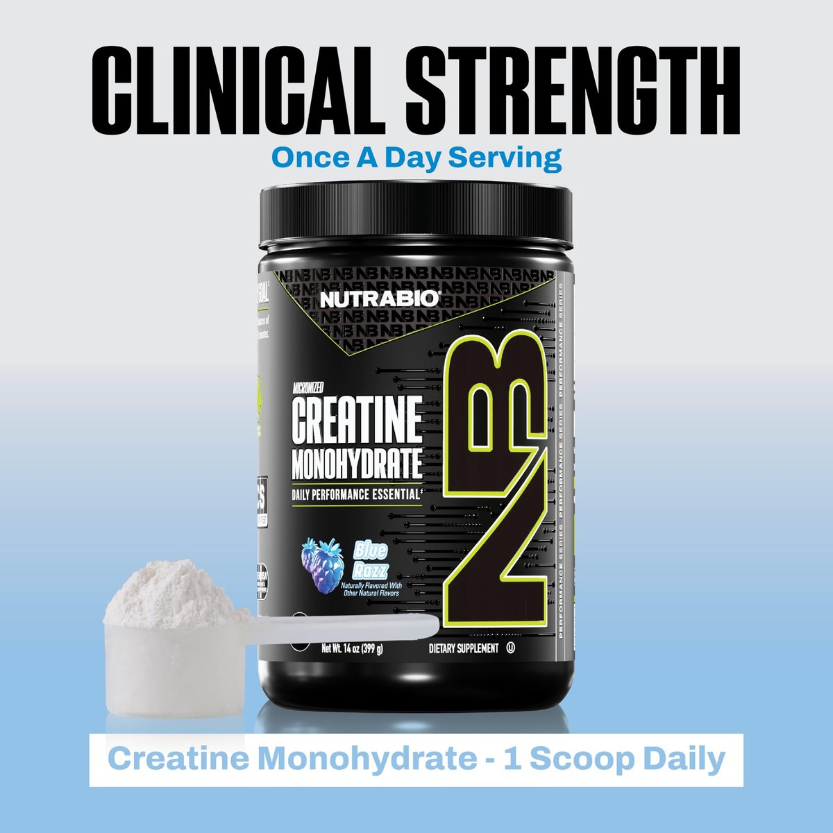 NutraBio Pure Micronized Creatine Monohydrat-Pulver, Blue Razz (300 g) - Unterstützt Muskelaufbau, Energie, Erholung und Kraft - HPLC-getestetes Creatin-Pulver für Männer und Frauen