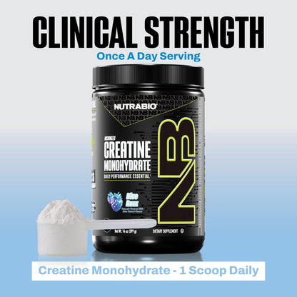 NutraBio Pure Micronized Creatine Monohydrat-Pulver, Blue Razz (300 g) - Unterstützt Muskelaufbau, Energie, Erholung und Kraft - HPLC-getestetes Creatin-Pulver für Männer und Frauen