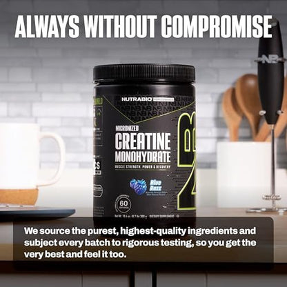NutraBio Pure Micronized Creatine Monohydrat-Pulver, Blue Razz (300 g) - Unterstützt Muskelaufbau, Energie, Erholung und Kraft - HPLC-getestetes Creatin-Pulver für Männer und Frauen