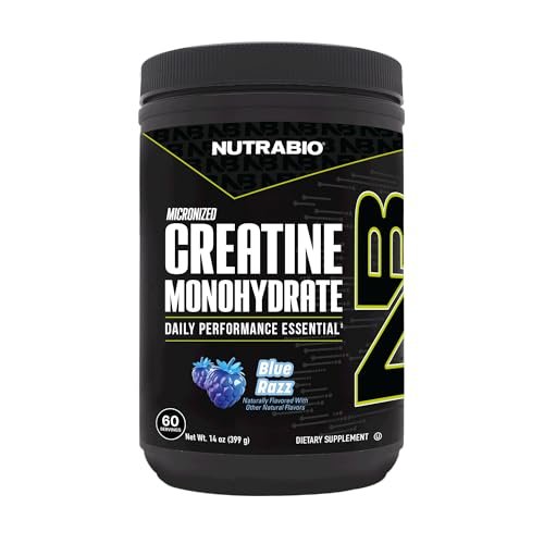NutraBio Pure Micronized Creatine Monohydrat-Pulver, Blue Razz (300 g) - Unterstützt Muskelaufbau, Energie, Erholung und Kraft - HPLC-getestetes Creatin-Pulver für Männer und Frauen