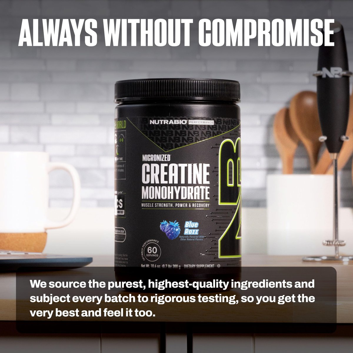 NutraBio Pure Micronized Creatine Monohydrat-Pulver, Blue Razz (300 g) - Unterstützt Muskelaufbau, Energie, Erholung und Kraft - HPLC-getestetes Creatin-Pulver für Männer und Frauen
