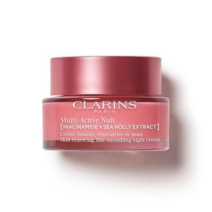 Clarins Multi-Active Erneuernde Nachtpflege mit Niacinamid | Glättet feine Linien | Strafft sichtbar die Poren | Ebenmäßiger Teint und Textur | Fördert den Glow | Stärkt die Feuchtigkeitsbarriere | Für trockene Haut
