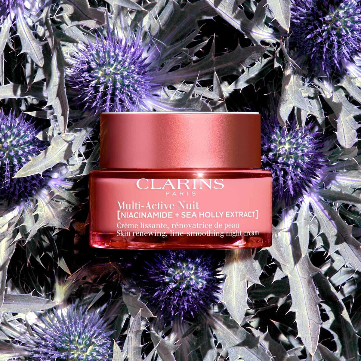 Clarins Multi-Active Erneuernde Nachtpflege mit Niacinamid | Glättet feine Linien | Strafft sichtbar die Poren | Ebenmäßiger Teint und Textur | Fördert den Glow | Stärkt die Feuchtigkeitsbarriere | Für trockene Haut