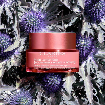 Clarins Multi-Active Erneuernde Nachtpflege mit Niacinamid | Glättet feine Linien | Strafft sichtbar die Poren | Ebenmäßiger Teint und Textur | Fördert den Glow | Stärkt die Feuchtigkeitsbarriere | Für trockene Haut