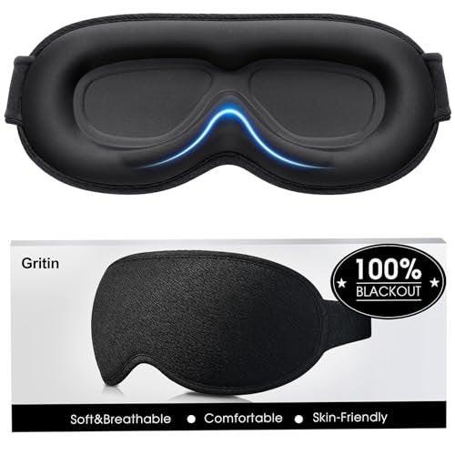 Gritin 100% Blackout Schlafmaske für Damen und Herren – Null Druck 3D-Ergonomische Schlafmaske mit Memory-Schaum, Ultraweich und Bequem für Nachtarbeit und Reisen