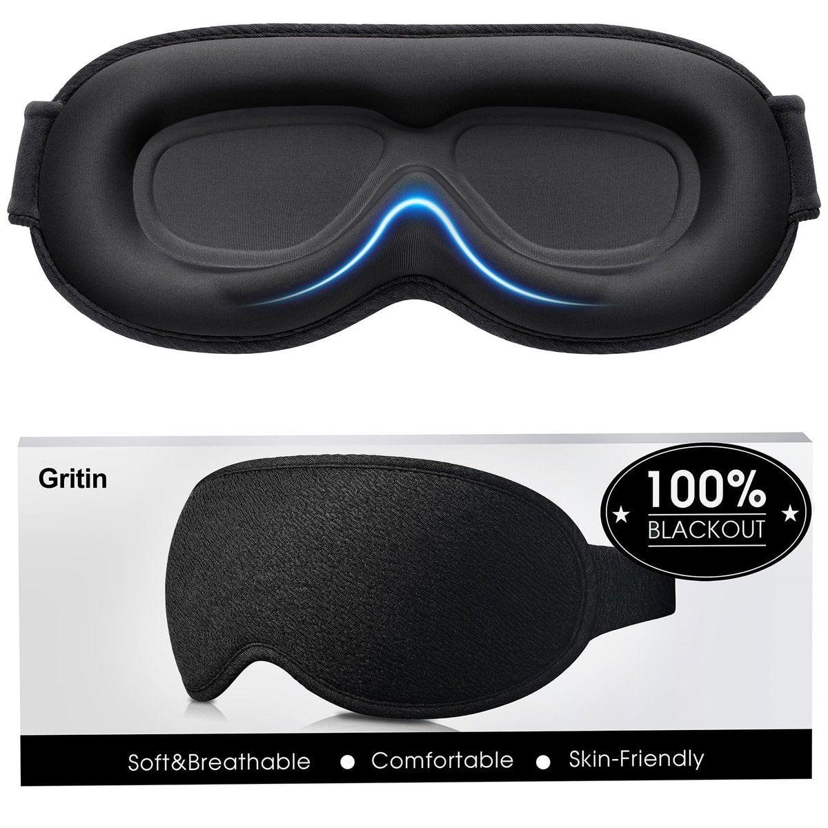 Gritin 100% Blackout Schlafmaske für Damen und Herren – Null Druck 3D-Ergonomische Schlafmaske mit Memory-Schaum, Ultraweich und Bequem für Nachtarbeit und Reisen