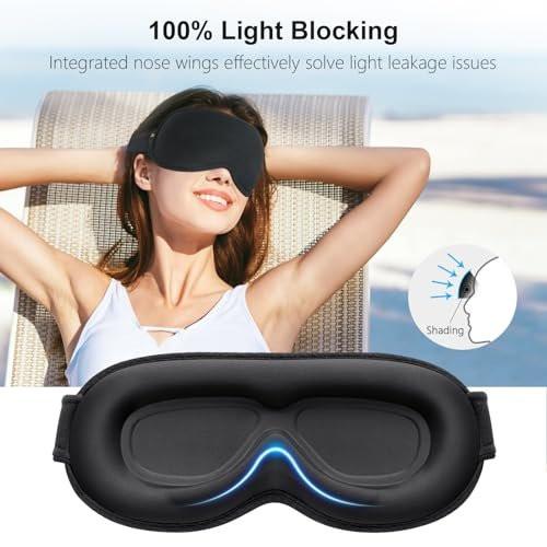 Gritin 100% Blackout Schlafmaske für Damen und Herren – Null Druck 3D-Ergonomische Schlafmaske mit Memory-Schaum, Ultraweich und Bequem für Nachtarbeit und Reisen