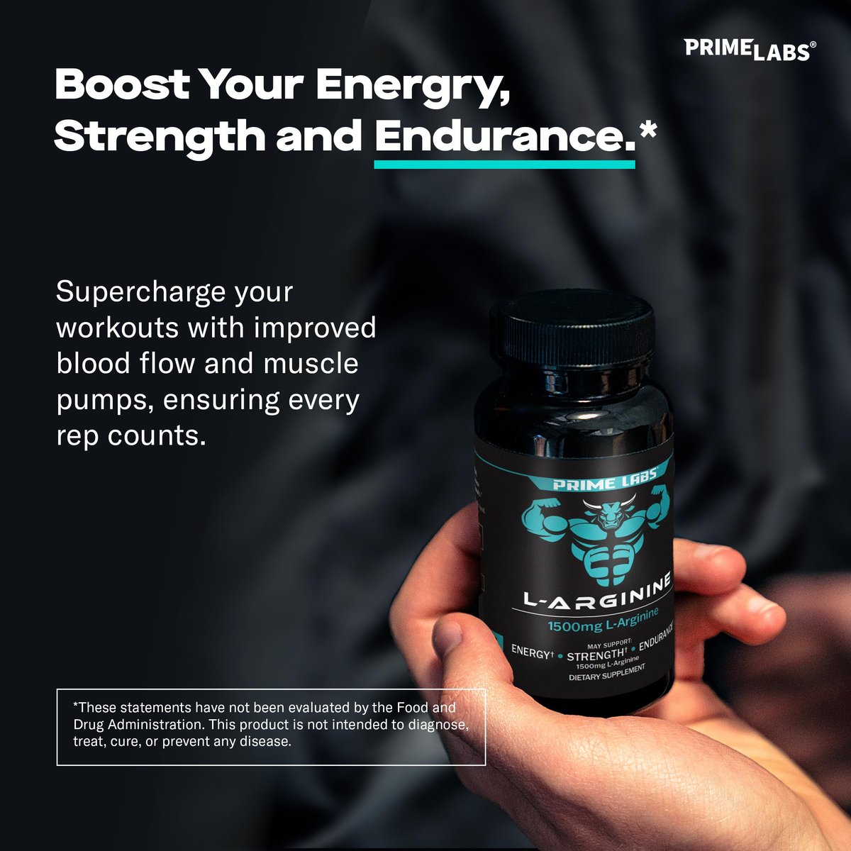 Prime Labs L-Arginin 1500 mg – Stickstoffmonoxid-Supplement für Durchblutung, Energie, Kraft und Ausdauer – 60 Kapseln