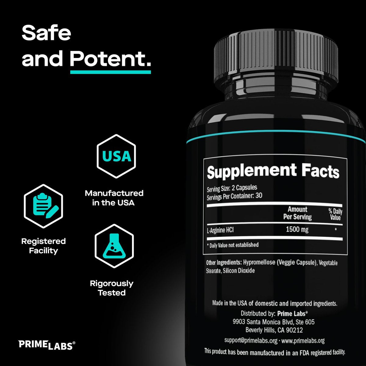 Prime Labs L-Arginin 1500 mg – Stickstoffmonoxid-Supplement für Durchblutung, Energie, Kraft und Ausdauer – 60 Kapseln