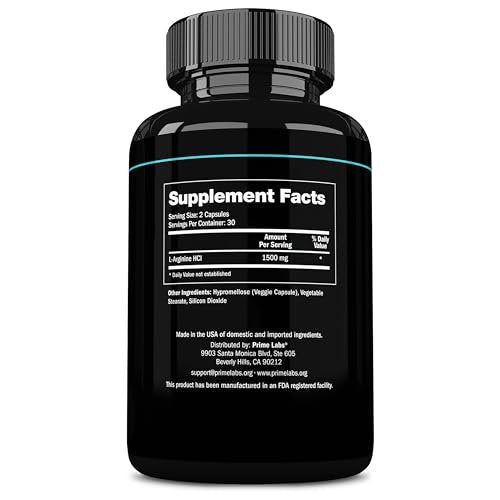 Prime Labs L-Arginin 1500 mg – Stickstoffmonoxid-Supplement für Durchblutung, Energie, Kraft und Ausdauer – 60 Kapseln