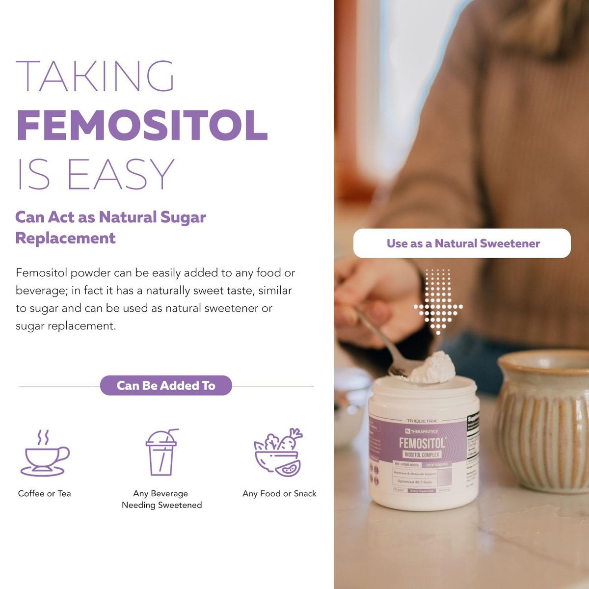 FemoSitol Inositol Pulver | Myo-Inositol & D-Chiro-Inositol Komplex - Klinisch bestätigtes 40:1-Verhältnis (Vitamin B8) | Hormonelles Gleichgewicht & Unterstützung der gesunden Eierstockfunktion (123 g – 60 Portionen)