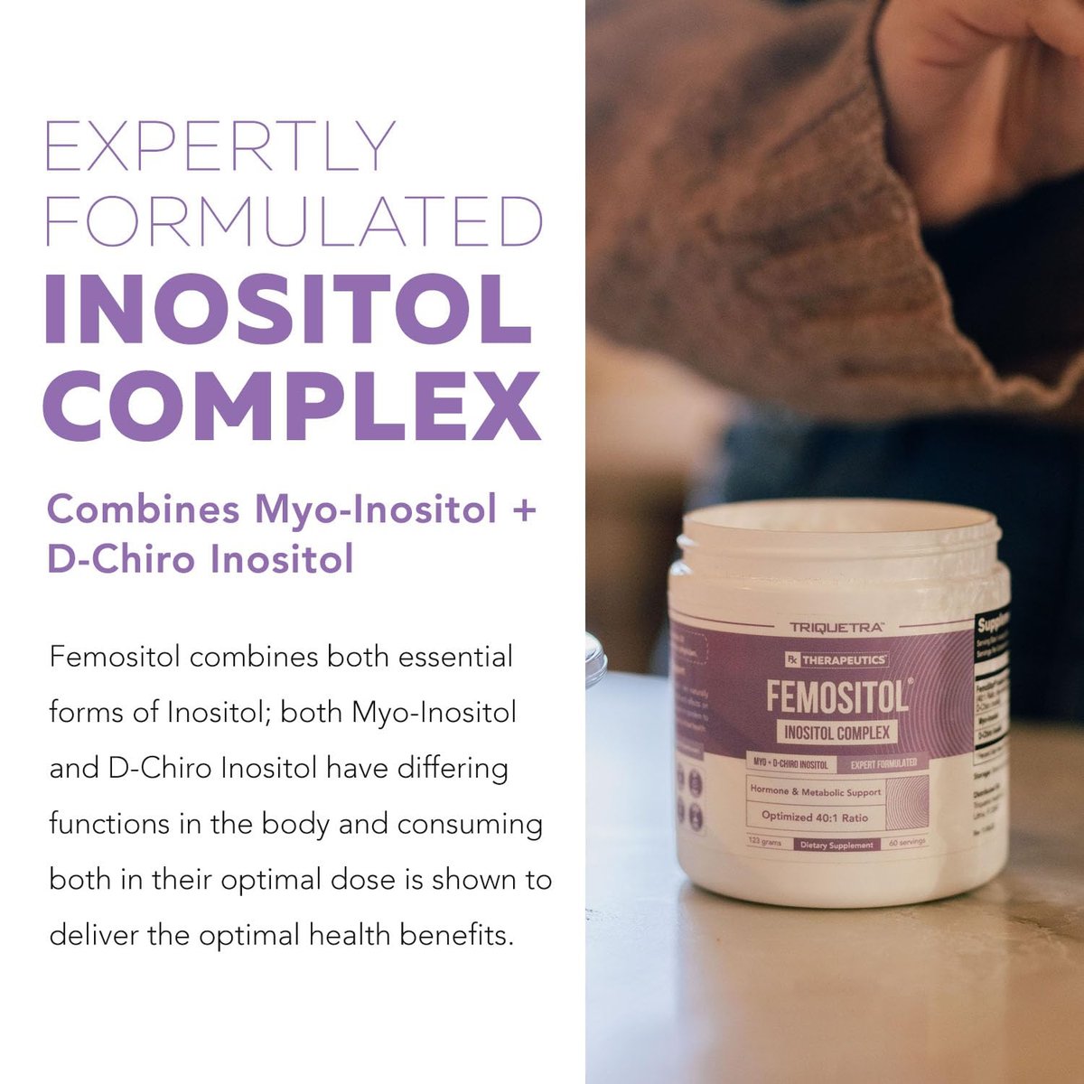 FemoSitol Inositol Pulver | Myo-Inositol & D-Chiro-Inositol Komplex - Klinisch bestätigtes 40:1-Verhältnis (Vitamin B8) | Hormonelles Gleichgewicht & Unterstützung der gesunden Eierstockfunktion (123 g – 60 Portionen)
