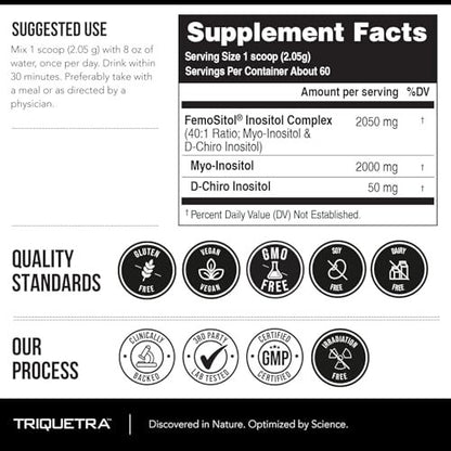 FemoSitol Inositol Pulver | Myo-Inositol & D-Chiro-Inositol Komplex - Klinisch bestätigtes 40:1-Verhältnis (Vitamin B8) | Hormonelles Gleichgewicht & Unterstützung der gesunden Eierstockfunktion (123 g – 60 Portionen)