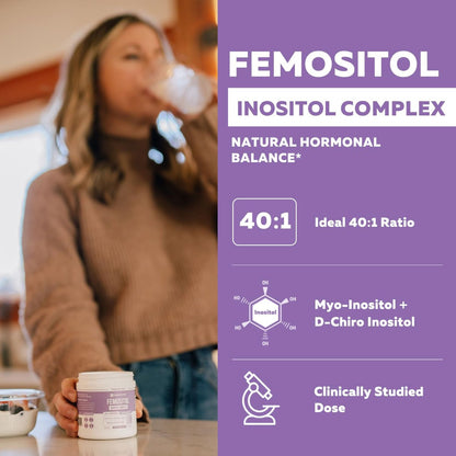 FemoSitol Inositol Pulver | Myo-Inositol & D-Chiro-Inositol Komplex - Klinisch bestätigtes 40:1-Verhältnis (Vitamin B8) | Hormonelles Gleichgewicht & Unterstützung der gesunden Eierstockfunktion (123 g – 60 Portionen)