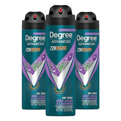 Degree Men Advanced Antitranspirant Deodorant Trockenspray Deep Cedar & Lavender 3er-Pack 72-Stunden Schweiß- und Geruchsschutz mit wärmeaktivierter Technologie 3,8 oz