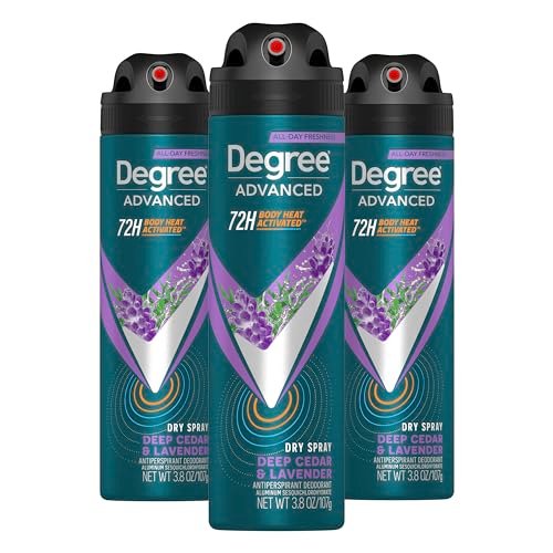 Degree Men Advanced Antitranspirant Deodorant Trockenspray Deep Cedar & Lavender 3er-Pack 72-Stunden Schweiß- und Geruchsschutz mit wärmeaktivierter Technologie 3,8 oz