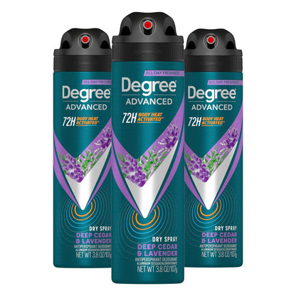 Degree Men Advanced Antitranspirant Deodorant Trockenspray Deep Cedar & Lavender 3er-Pack 72-Stunden Schweiß- und Geruchsschutz mit wärmeaktivierter Technologie 3,8 oz