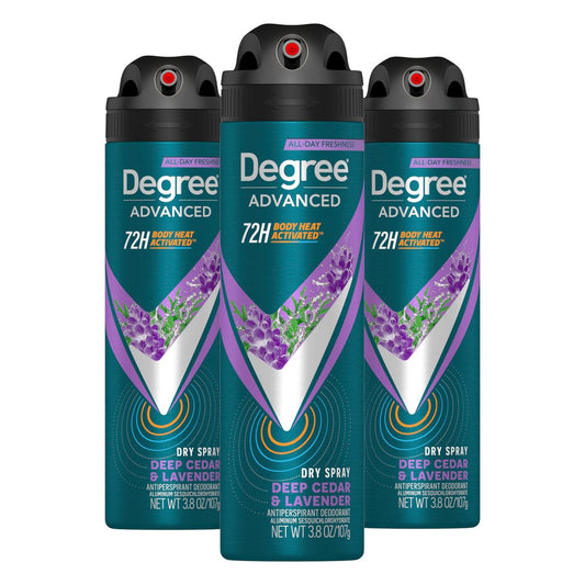 Degree Men Advanced Antitranspirant Deodorant Trockenspray Deep Cedar & Lavender 3er-Pack 72-Stunden Schweiß- und Geruchsschutz mit wärmeaktivierter Technologie 3,8 oz