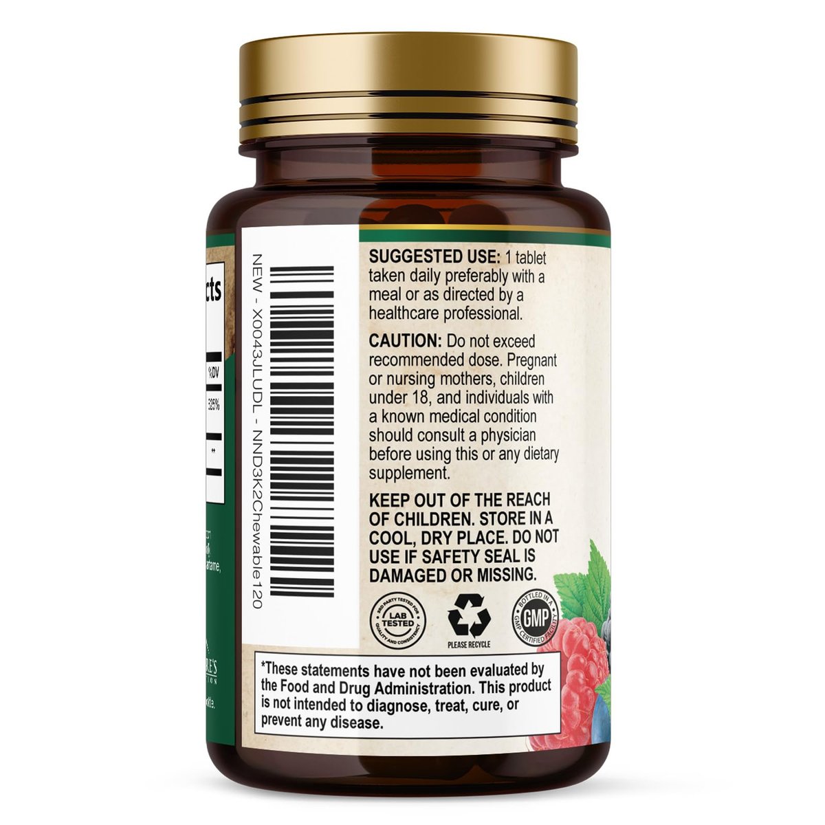 Vitamin D3 K2 Kombination | 5000 IE D3 + K2 100 mcg | MK-7 K2 mit Vitamin D | Unterstützt Immunsystem, Herz, Zähne & Knochengesundheit – Nature's Leicht zu kauen, Vitamin D3 K2, Nicht-GVO, Leckerer Beerengeschmack – 120 Tabletten