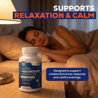 LiveGood Ultra Magnesium Complex – Organisches Magnesiumglycinat und Gluconat für Muskelregeneration, Nervenunterstützung & Entlastung – Hochabsorbierendes Nahrungsergänzungsmittel, Vegan, Nicht-GVO, Hergestellt in den USA, 60 Kapseln