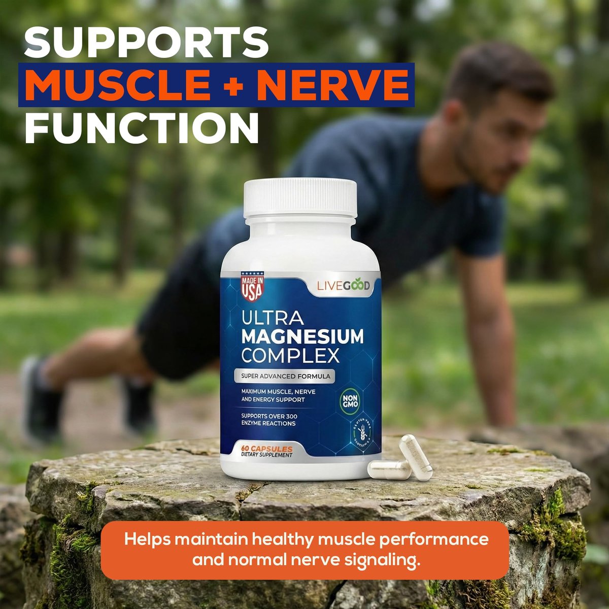 LiveGood Ultra Magnesium Complex – Organisches Magnesiumglycinat und Gluconat für Muskelregeneration, Nervenunterstützung & Entlastung – Hochabsorbierendes Nahrungsergänzungsmittel, Vegan, Nicht-GVO, Hergestellt in den USA, 60 Kapseln