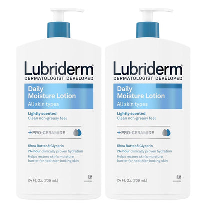 Lubriderm Daily Moisture Lotion + Pro-Ceramide mit Sheabutter & Glycerin – Feuchtigkeitsspendende Körperlotion für trockene Haut, 24 fl. oz (2er-Pack)