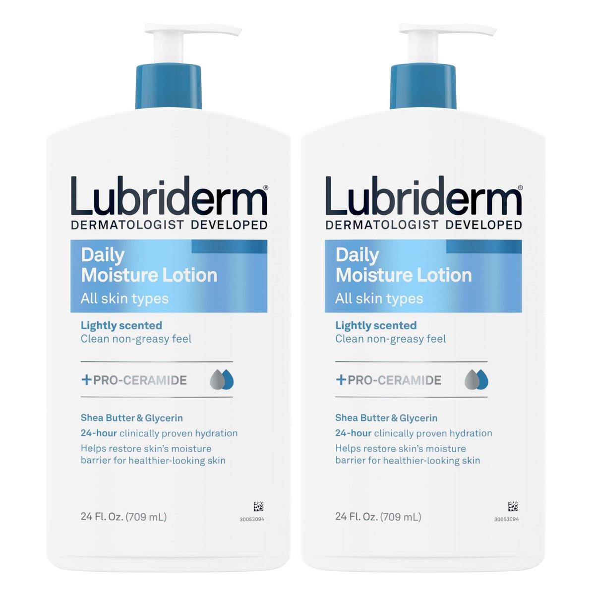 Lubriderm Daily Moisture Lotion + Pro-Ceramide mit Sheabutter & Glycerin – Feuchtigkeitsspendende Körperlotion für trockene Haut, 24 fl. oz (2er-Pack)