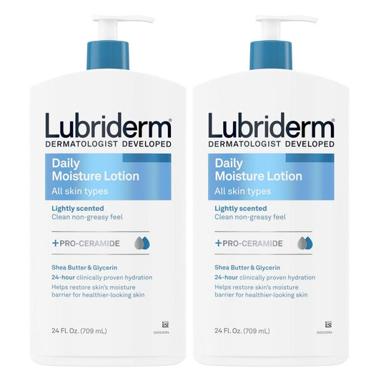 Lubriderm Daily Moisture Lotion + Pro-Ceramide mit Sheabutter & Glycerin – Feuchtigkeitsspendende Körperlotion für trockene Haut, 24 fl. oz (2er-Pack)