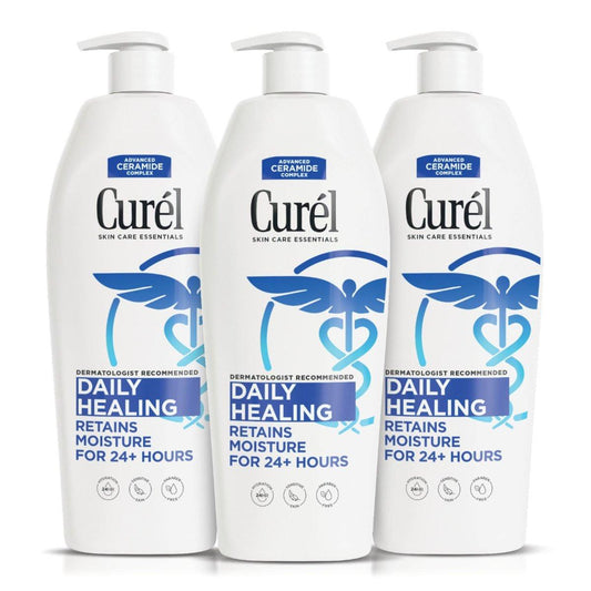 Curel Daily Healing Body Lotion für trockene Haut – Feuchtigkeitsspendende Körperlotion mit fortgeschrittenem Ceramiden-Komplex, von Dermatologen empfohlen, 13 Unzen, 3er-Pack