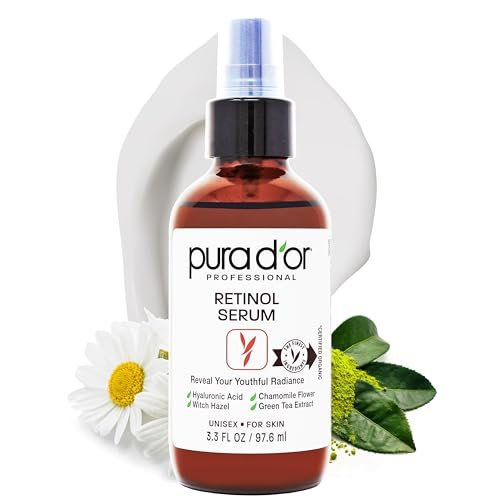 PURA D'OR Retinol Serum Nachtpflege – 3,3 oz Übernachtbehandlung mit Aloe Vera und Pflanzenextrakten für glattere Haut, ebenmäßigen Teint und strahlendes Aussehen