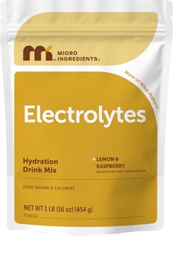 Micro Ingredients Hydration Electrolyte Powder, 1 lb (69 Portionen) | Zitronen-Himbeer-Geschmack | Hoher Kaliumgehalt (1.000 mg) + Kokoswasser & echter Zitronensaft | Zuckerfrei, Keto-freundlich | Nicht-GMO