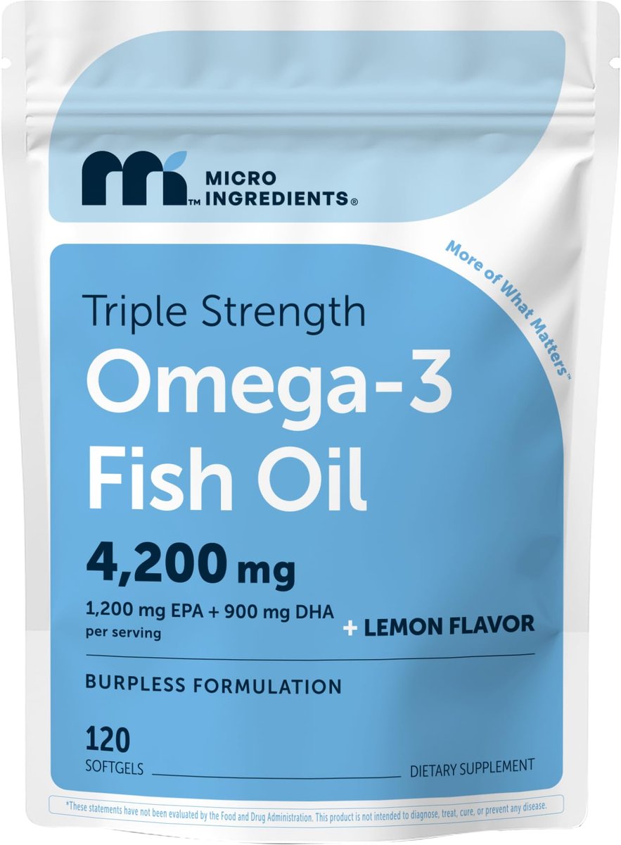 Micro Ingredients Omega 3 Fischöl Kapseln 4200mg pro Portion, 120 Softgels – Zitronengeschmack – ohne Aufstoßen | EPA 1200mg + DHA 900mg | Tiefseefisch