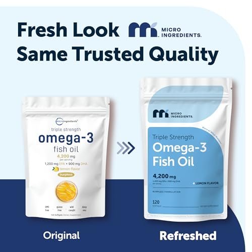 Micro Ingredients Omega 3 Fischöl Kapseln 4200mg pro Portion, 120 Softgels – Zitronengeschmack – ohne Aufstoßen | EPA 1200mg + DHA 900mg | Tiefseefisch